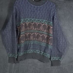 Vintage Kennington Italia Sweater Geometric Knit 80s 90s Retro Pullover Mens
